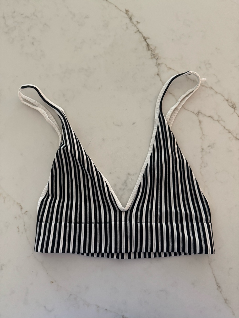 Free People Black and White Striped V-Neck Bralette